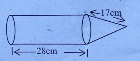 Combined solid object of cylinder and cone