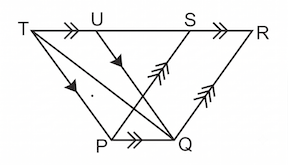 Triangles and parallelograms on base PQ between parallel lines PQ and TR