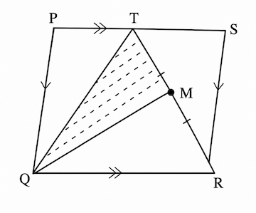 Parallelogram PQRS with midpoint M on TR